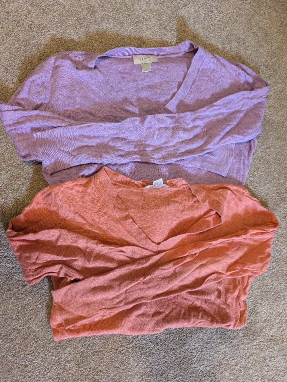 100% cotton 2 lightweight sweaters Ann Taylor loft medium purple orange